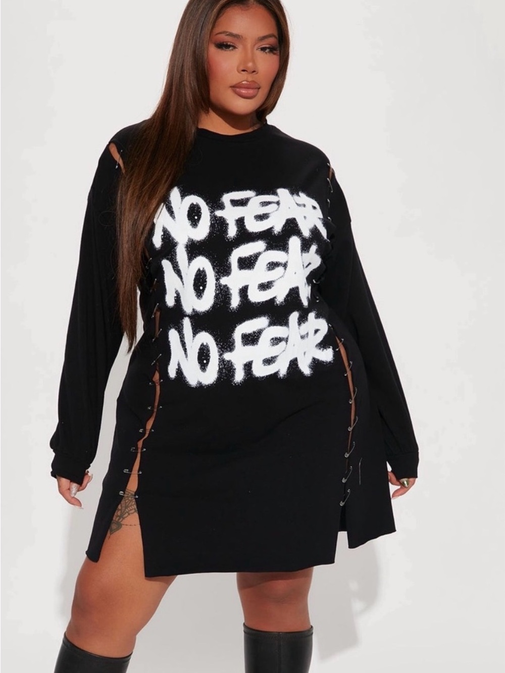No Fear Lace-Up Black Mini TShirt Dress XL